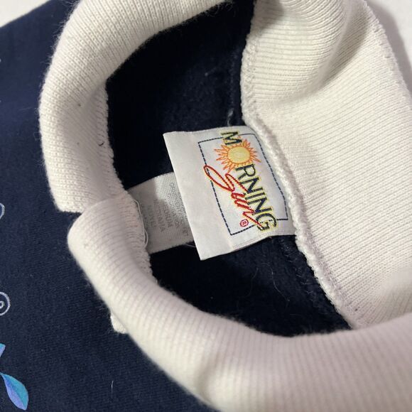 Morning Sun Sweater Collared Pullover M Blue Floral Hearts 80s 90s Grandmacore - Picture 7 of 7